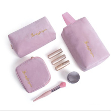 High quality Luxury Beauty Embroidery Logo Zipper Travel Makeup Bag Pouch Soft Velvet Cosmetic Bag